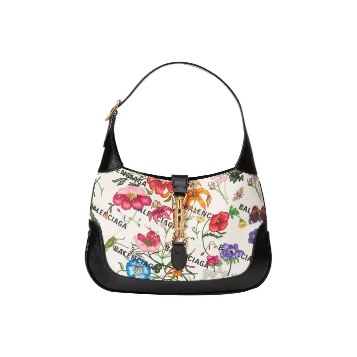 GUCCI Jackie 1961 Canvas With Leather Trim Crescent Shoulder Bag Shoulder Bag Trumpets Women's Black, Pink & Multicolor-0