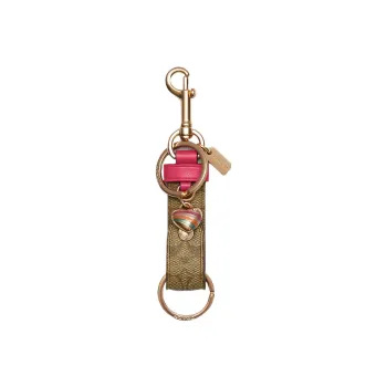COACH Bag Charm Canvas With Leather Charm Bag Merchandise Women's Khaki & Pink