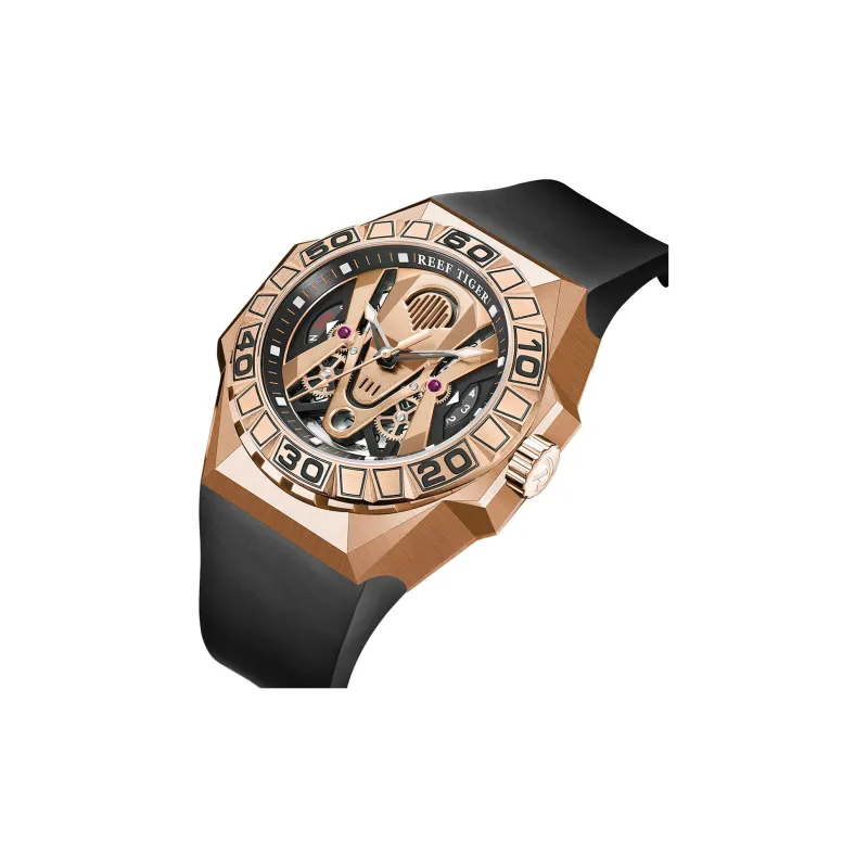 REEF TIGER Black Shark Collection Automatic Mechanical Movement Watch Men's Watches Gold Dial RGA6922-PPR-2