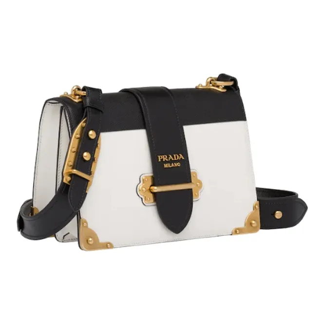 PRADA Cahier Calfskin Small Square Bag Shoulder Bag Crossbody Bag Women's Black/White-1