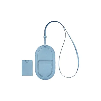 HERMES In The Loop Mysore Goat Skin Pig Nose Card Holder Cell Phone Pouch Large Size Women's Sky Blue