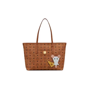 MCM Visetos Artificial Leather Tote Bag, Shopping Bag, Shoulder Bag, Handbag Medium Size Women's Brown Cognac