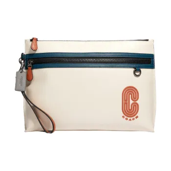 COACH Pouch Leather Clutch Tubas Men's Ecru