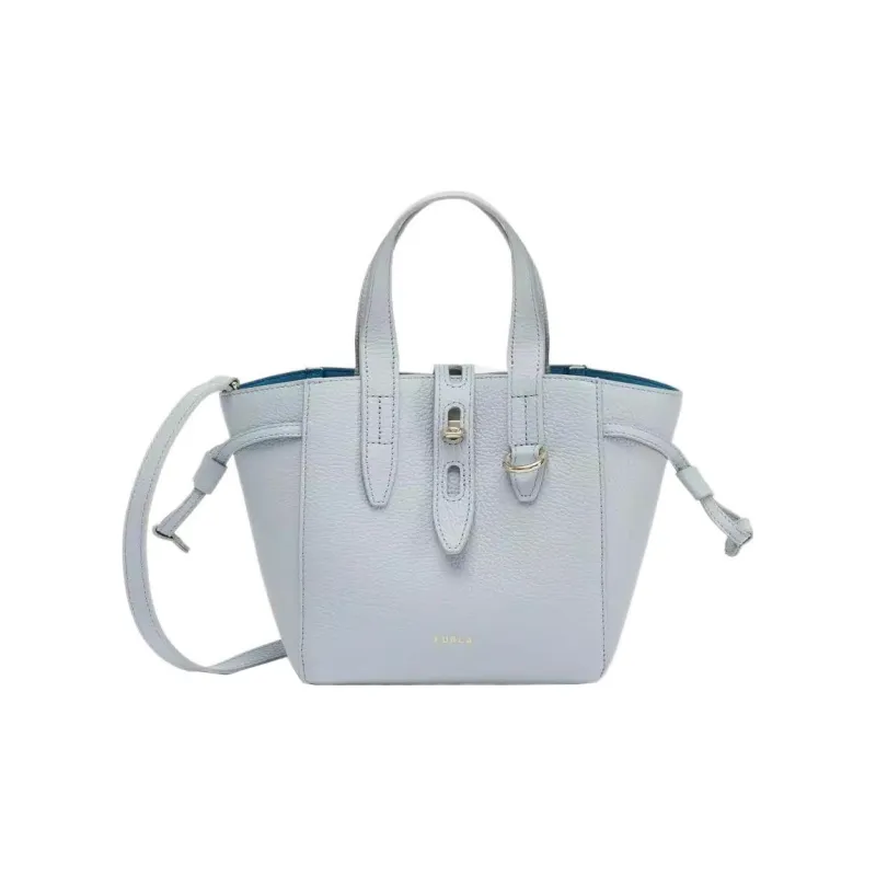 Furla Net Collection Pebbled Leather Basket Bag Shoulder Bag Crossbody Bag Handbag Mini Women's Sky Blue-0