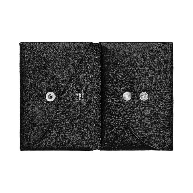 HERMES Mysore Goat Skin Card Holder Regular Women's Black-4