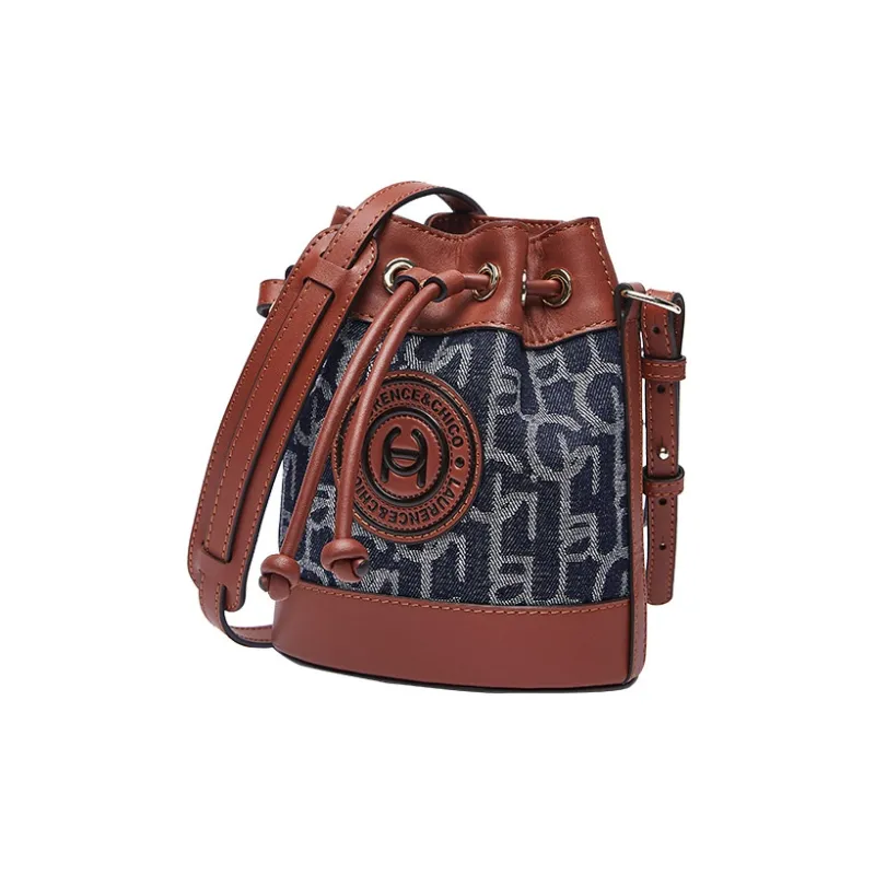 Laurence & Chico Denim Flower Pot Bag, One Shoulder Handbag, Crossbody Bag Trumpets Women's Red Brown/Blue-2