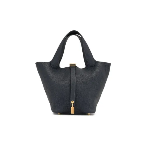 HERMES Picotin Lock Cow Leather Basket Bag Handbag Women's Marine Blue