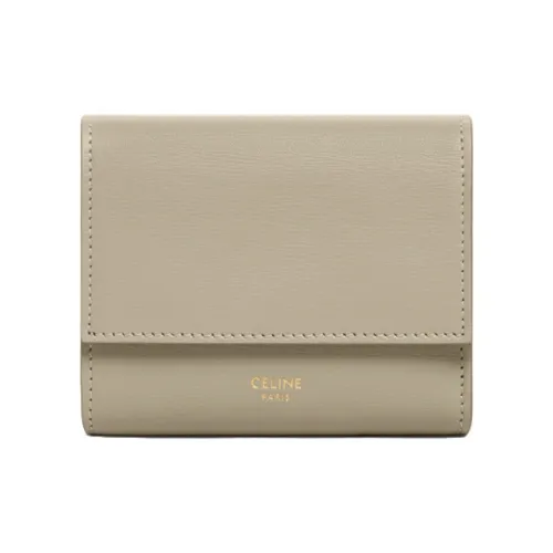 CELINE Cow Leather Wallet Small Size Women's Gray Green