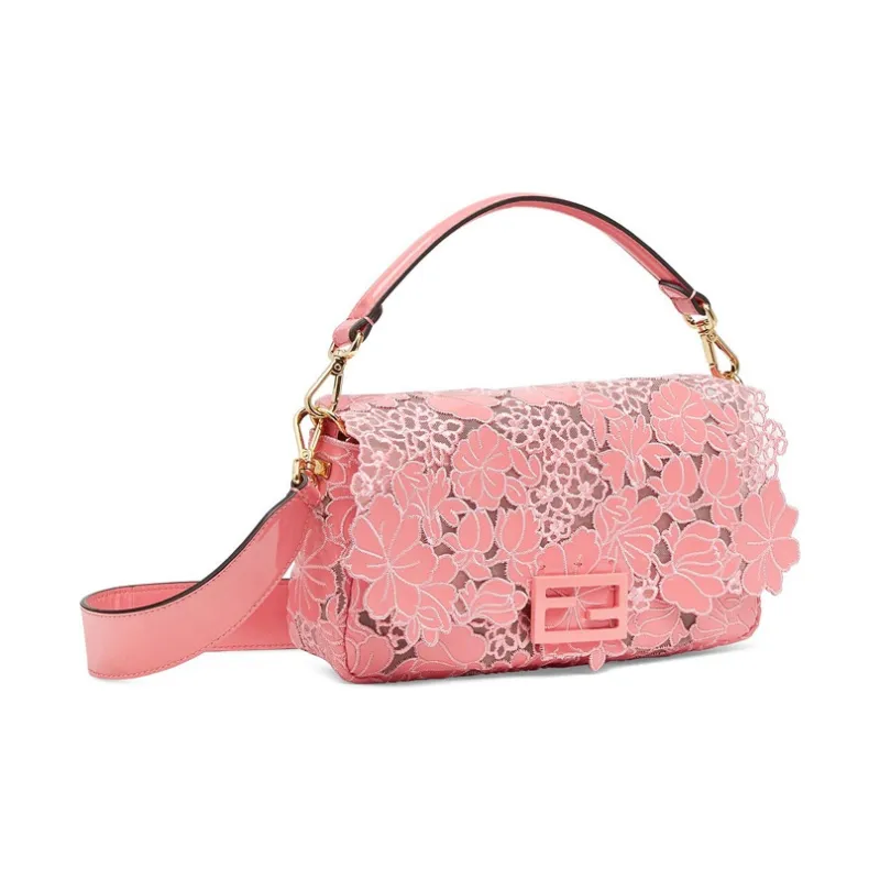 FENDI Baguette Cow Leather Shoulder Bag Crossbody Bag Handbag Medium Size Women's Pink Multicolor Candy Color-1