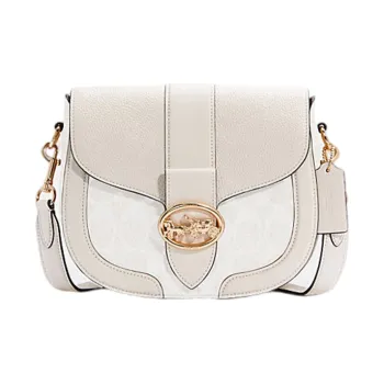 COACH Georgie Canvas With Leather Bacchus Bag Shoulder Bag Saddle Bag Crossbody Bag Small Size Women's Ecru