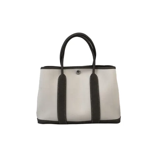 HERMES Garden Party Canvas With Leather Garden Bag Canvas Bag Handbag Unisex Gray White