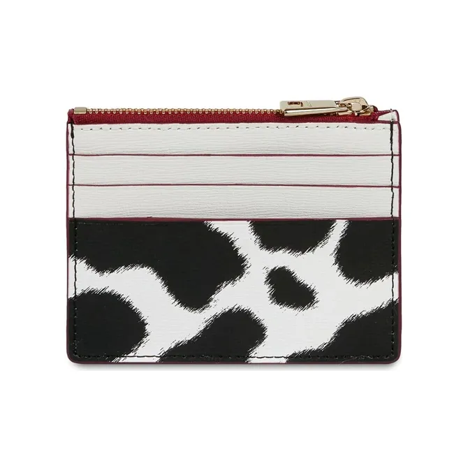 Furla Cow Leather Card Holder Small Size Women's Black White-1