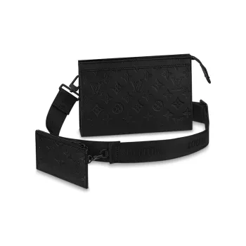 LOUIS VUITTON Gaston Cow Leather Card Holders Crossbody Bags Men's Black