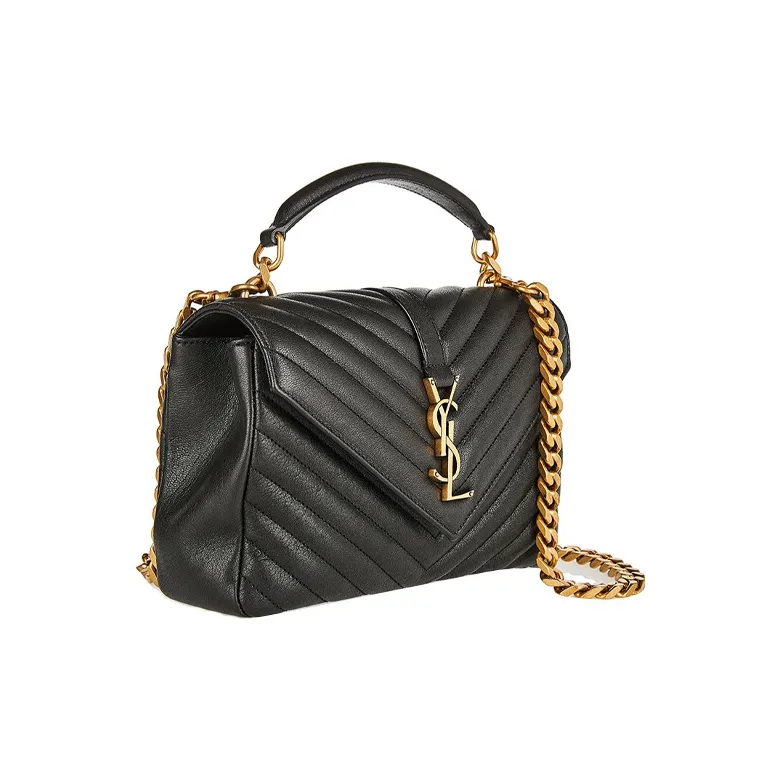 SAINT LAURENT Logo Plaque Shoulder Bag Quilted Black-1