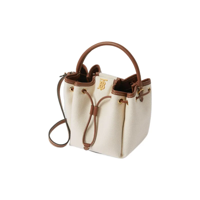 Burberry Cotton Canvas With Leather Bucket Bag Handbag Shoulder Bag Crossbody Bag Mini Women's Light Umber-3