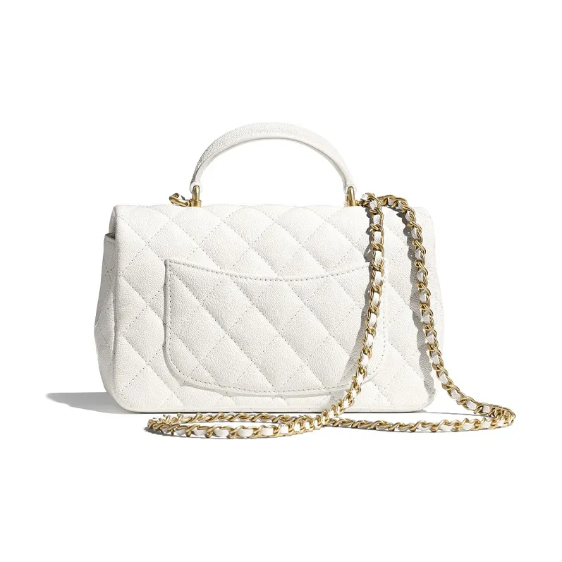 CHANEL Classic Flap CF Grain Caviar Cow Leather & Metal Crossbody One Shoulder Handbag Women's White-1