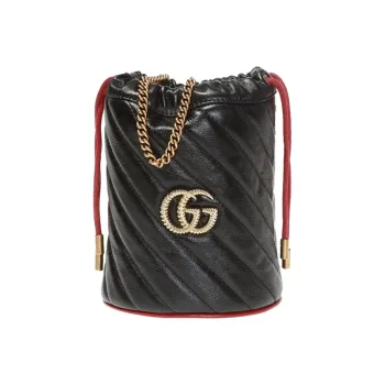 GUCCI GG Marmont Quilted Leather Bucket Bags Crossbody Bag, Shoulder Bag Women's Black