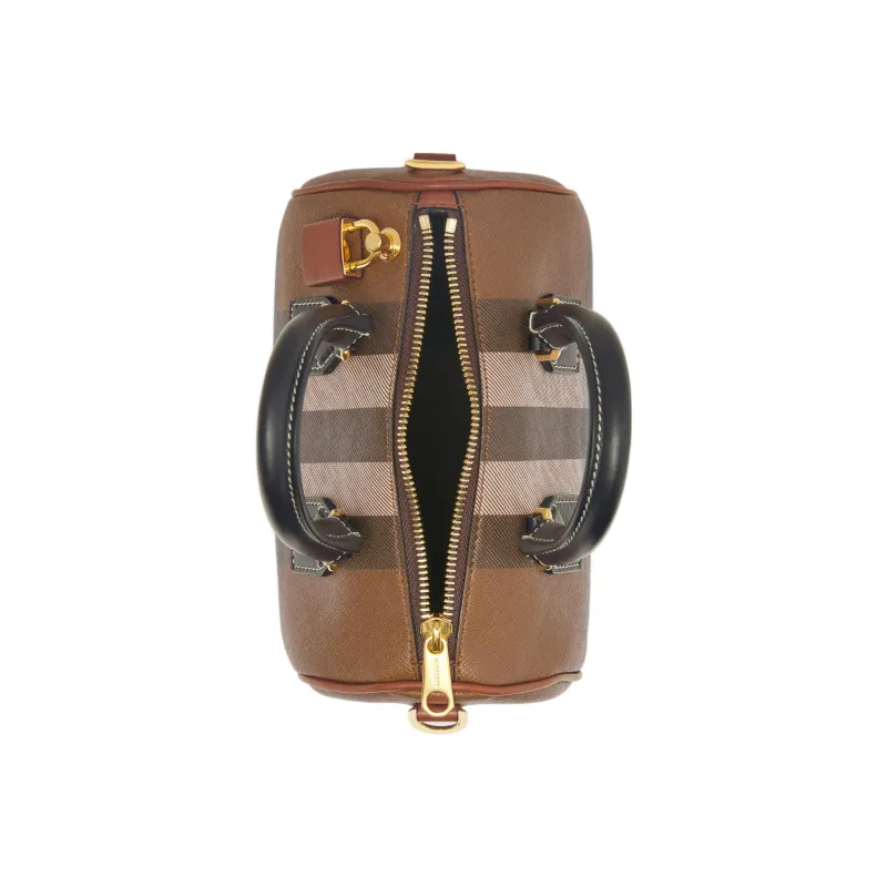 Burberry Check And Leather Bowling Bag Mini Dark Birch Brown-4