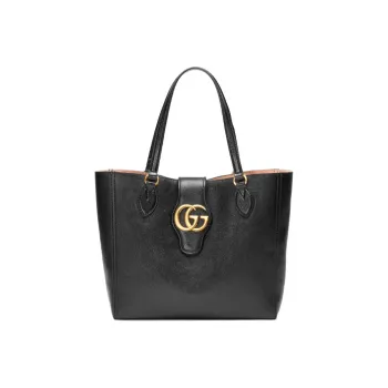 GUCCI Leather Tote Bag Shopping Bag Shoulder Bags Handbags Small Size Women's Black