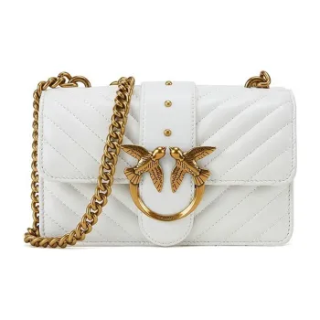 PINKO Quilt With Cow Leather And Sheepskin Crossbody Bag Mini Women's White
