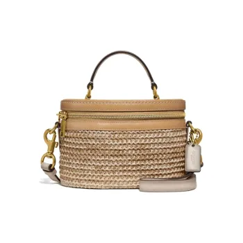 COACH Trail Cow Leather Crossbody Bag Box Bag Shoulder Bag Crossbody Bag Handbag Small Size Women's Light Brown