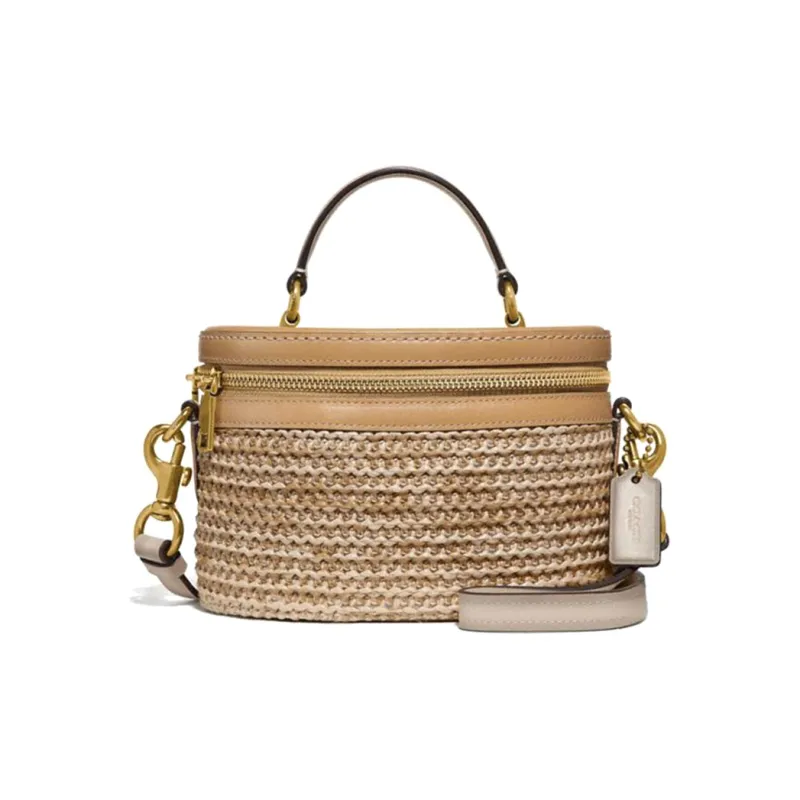 COACH Trail Cow Leather Crossbody Bag Box Bag Shoulder Bag Crossbody Bag Handbag Small Size Women's Light Brown-0