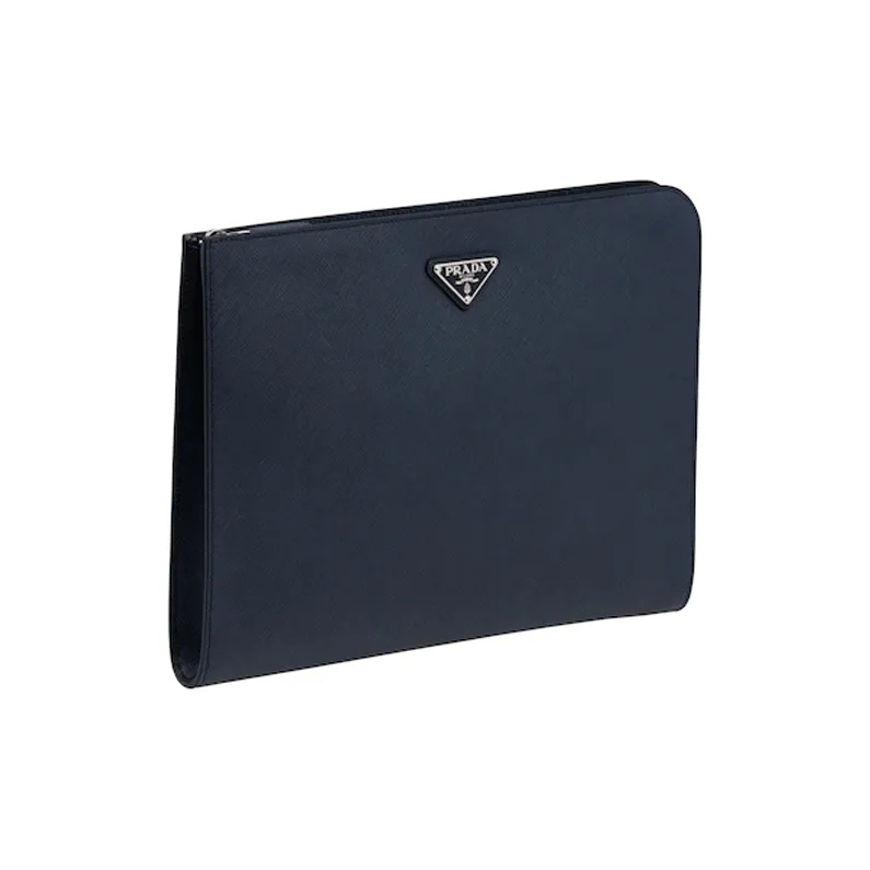 PRADA Saffiano Cow Leather Clutch Men's Sea Blue-1