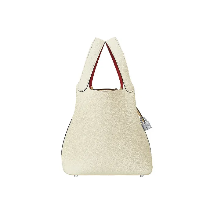 HERMES Picotin Lock Clemence/Swift Cow Leather Basket Bag Handbag Bucket Bag Women's Milk White/Red Clay Color-1