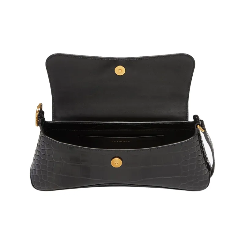 Balenciaga Xx Crocodile Embossed Flap Bag Small Black-6