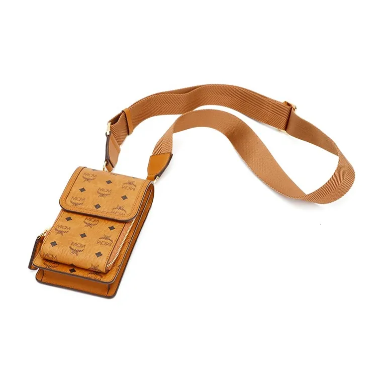 MCM Patricia Visetos Artificial Leather Box Bag, Cell Phone Pouch, Shoulder Bag, Crossbody Bag Regular Women's Cognac-4