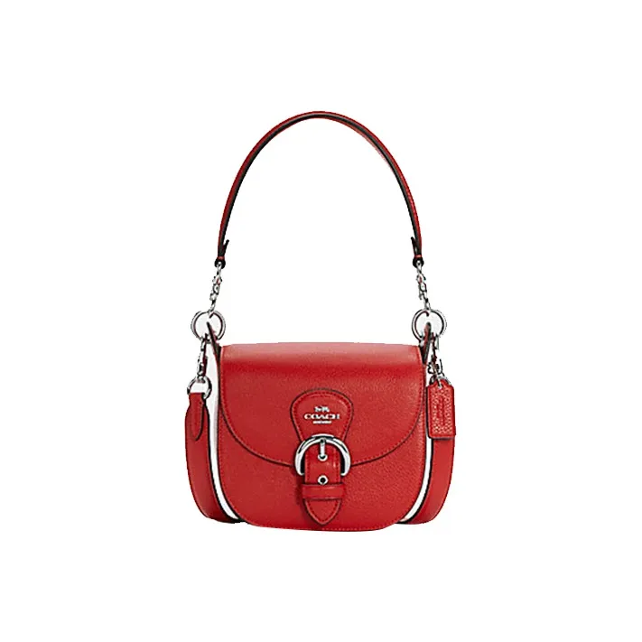 COACH Kleo Leather Saddle Bag, Portable Crossbody Bag, Shoulder Bag Women's Red-0