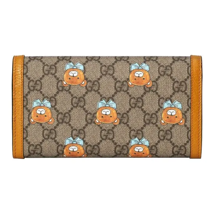 GUCCI Canvas With Leather Wallet Women's Beige/Ebony-2