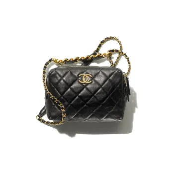 CHANEL 22SS Metal Texture Sheepskin Bowling Bag, Shoulder Bag, Crossbody Bag Mini Women's Black