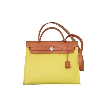 HERMES Herbag Zip Cow Leather And Canvas Hand Canvas Bag, Handbag, Shoulder Bag, Crossbody Bag Women's Yellow
