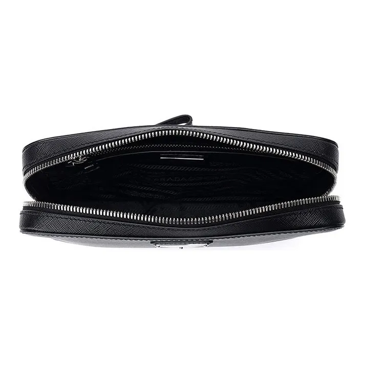 PRADA Saffiano Leather Clutch Men's Black-2