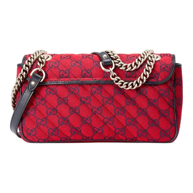 GUCCI GG Marmont Quilting Canvas With Multicolor Leather Trim Crossbody Canvas Bag, Shoulder Bag Women's-3