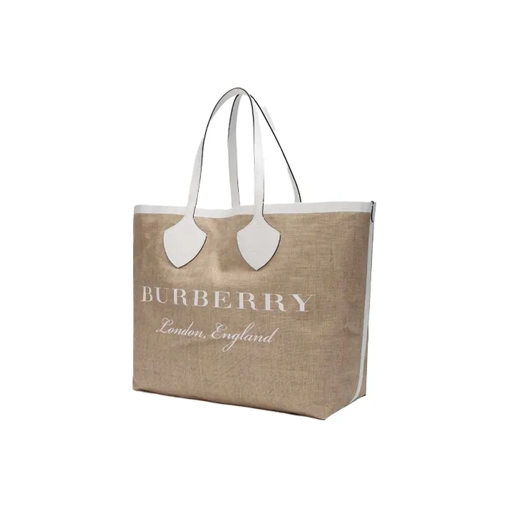 Burberry Polyurethane Tote Bag Shopping Bag Handbag Large Size Women's Chalk White Light Brown-1