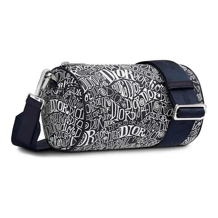 DIOR Stussy Collaboration Grained Cow Leather Messenger Bag Shoulder Bag Crossbody Bag Men's Navy-1