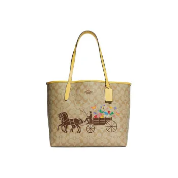 COACH City Artificial Leather Tote Bag Shopping Bag Handbag Shoulder Bag Women's Khaki