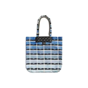 CHANEL Floral With Calfskin Tote Bag, Shopping Bag, Shoulder Bag, Crossbody Bag, Handbag Regular Women's Blue