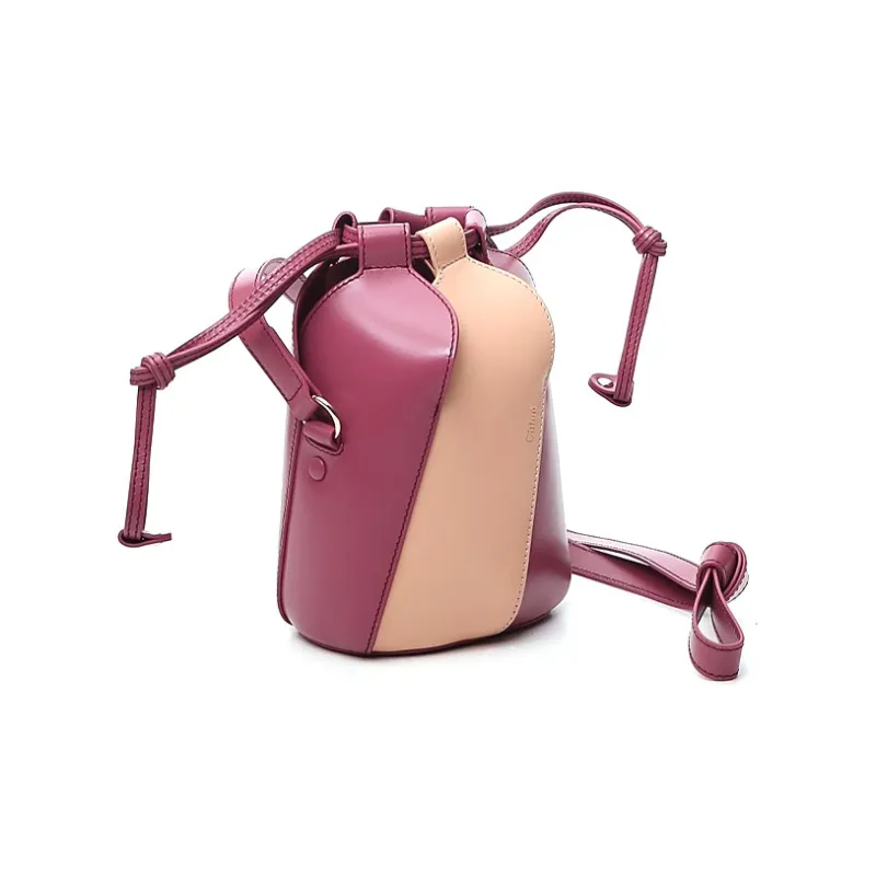 Chloe Leather Bucket Bags Shoulder Bag Crossbody Bag Women's Beige/Rose Red-1