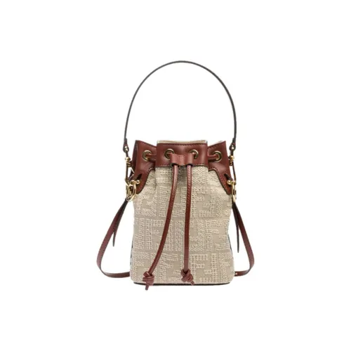 FENDI Mon Tresor Fabric With Cow Leather Bucket Bags Shoulder Bag Crossbody Bag Handbag Women's Beige/Brown