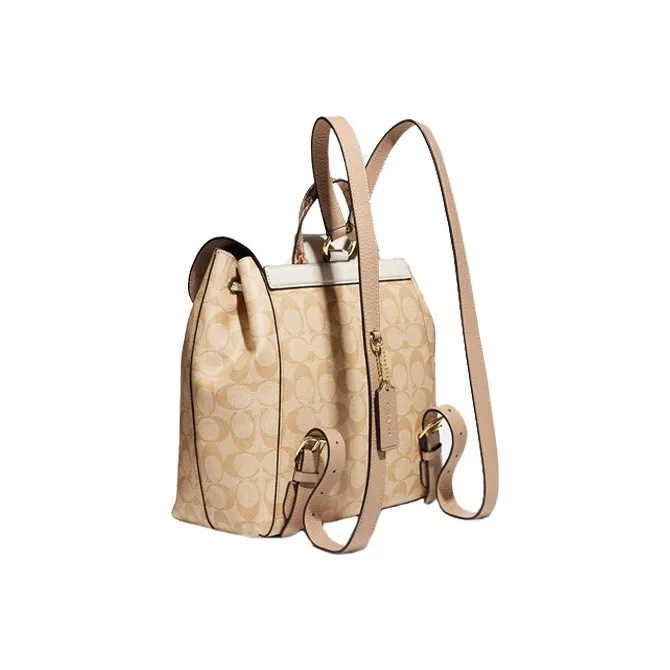 COACH Kleo Pebble Snakeskin Print Leather With Canvas Backpack Medium Size Women's Khaki & Monogram-1
