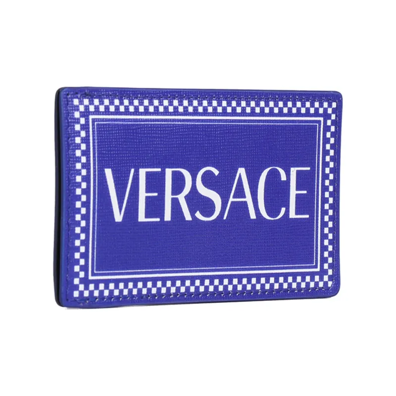 VERSACE Leather Card Holder Card Holder Men's Blue White-1