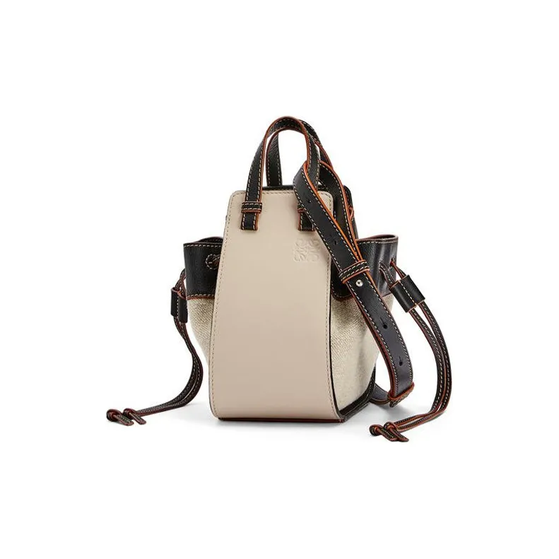LOEWE Hammock Cow Leather Patchwork With Linen Shoulder Bag Mini Women's Light Wheat Black-1