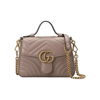 GUCCI GG Marmont Quilting Leather Messenger Bag Shoulder Bag Crossbody Bag Handbag Mini Women's Nude Pink