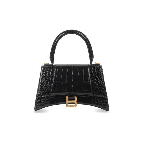 Balenciaga Hourglass Small Handbag Crocodile Embossed Black