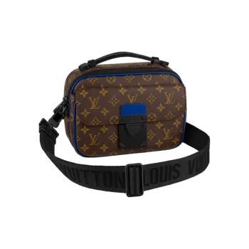LOUIS VUITTON S Lock Coated Canvas Messenger Bag, Portable Crossbody Bag, Shoulder Bag Regular Men's Blue