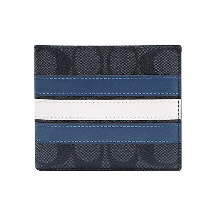 COACH 3 IN 1 Wallet Canvas With Leather 3 in 1 Wallet Men's Old Flower Black/Blue White Stripes-0