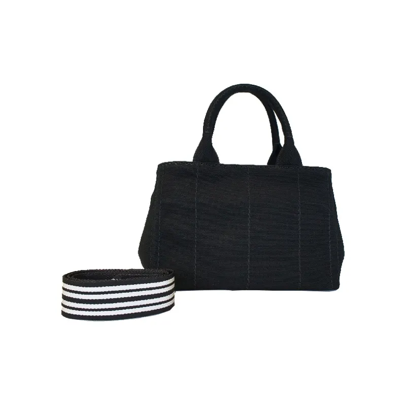 PRADA Canvas Print Canvas Bag Shoulder Bags Women's Black-3